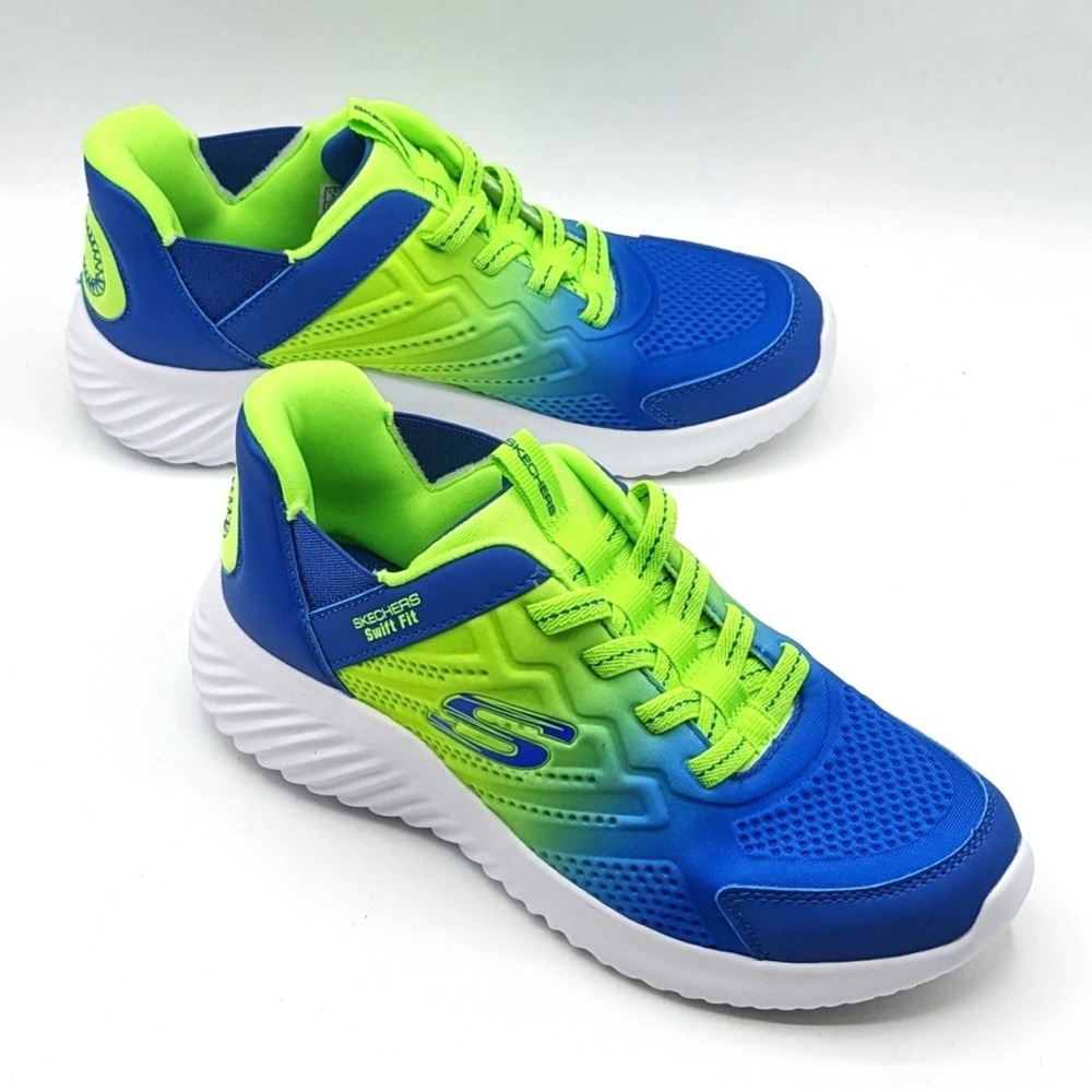 Boy Skechers “Swift Fit” Cushioned Slip-On Sneaker (Green/Blue) size 12